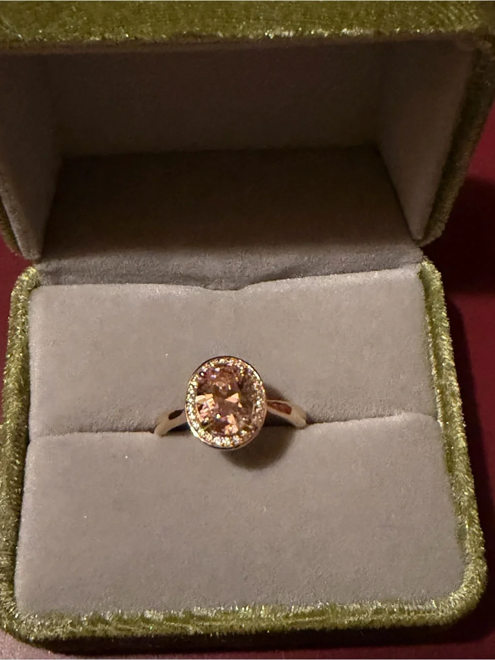925 SS & Yellow Gold Oval Halo Ring with Pink Cubic Zirconia Center - Picture 1 of 6